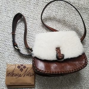 Patricia Nash Rich Brown chestnut natural Leather/fleece accent crossbody bag sm